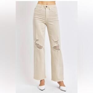 Judy Blue High Waist Garment Dyed Bone 90's Straight Denim Jeans 88823